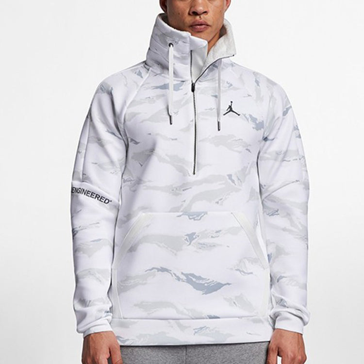 Air Jordan Half Zipper Basketball Fleece Lined Sports White Camouflage AH6164-121