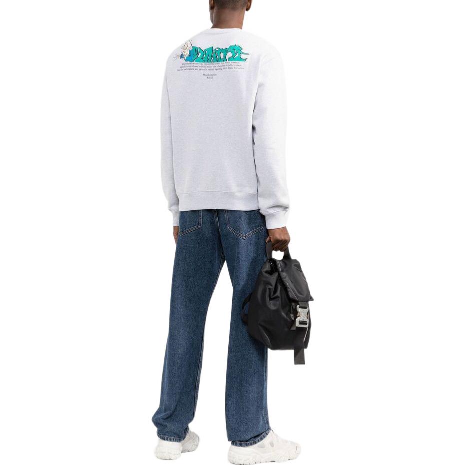 Men's Off-White SS22 Logo Cartoon Printing Round Neck Pullover Loose Fit Gray OMBA057S22FLE0120857