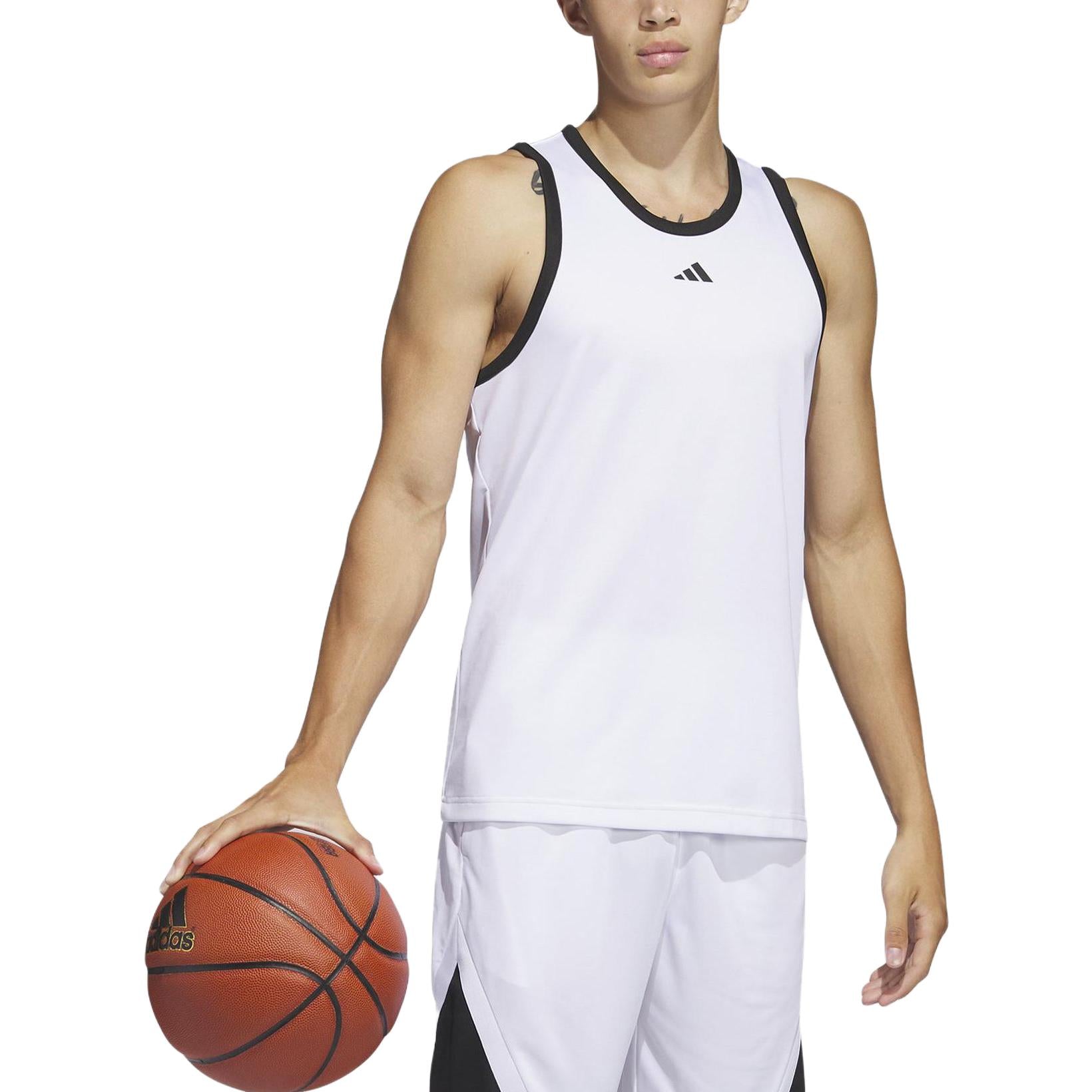 adidas Legends Basketball 3-Stripes Tank Top 'White' IC2460