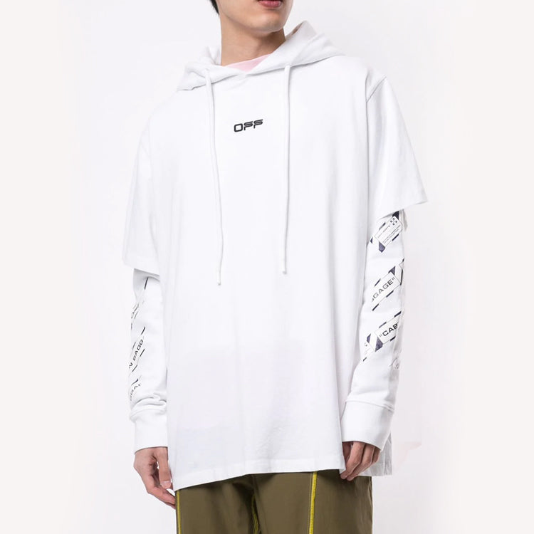 Off-White SS20 Airport Tape Printing Hooded Sweater Men White OMAB033S201850030188