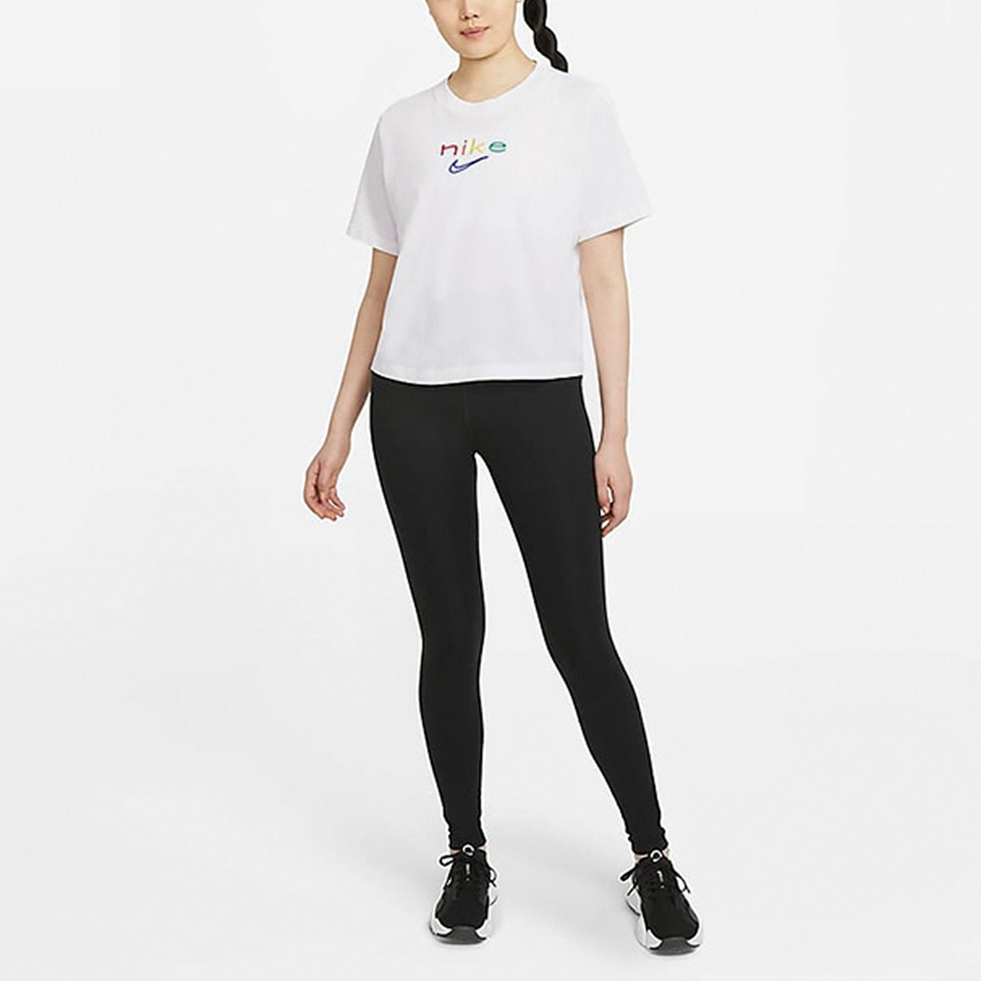 (WMNS) Nike Dri-FIT Boxy Rainbow Embroidery Logo Short Sleeve White DD2849-100