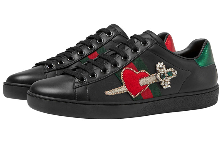 (WMNS) Gucci Ace Series Cowhide Sports Shoe 'Black Green Red' 472990-A38G0-1283