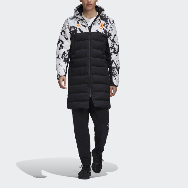 adidas Juve Ssp Dwcoat Juventus Colorblock Soccer/Football mid-length Sports hooded down Jacket Black FT9924