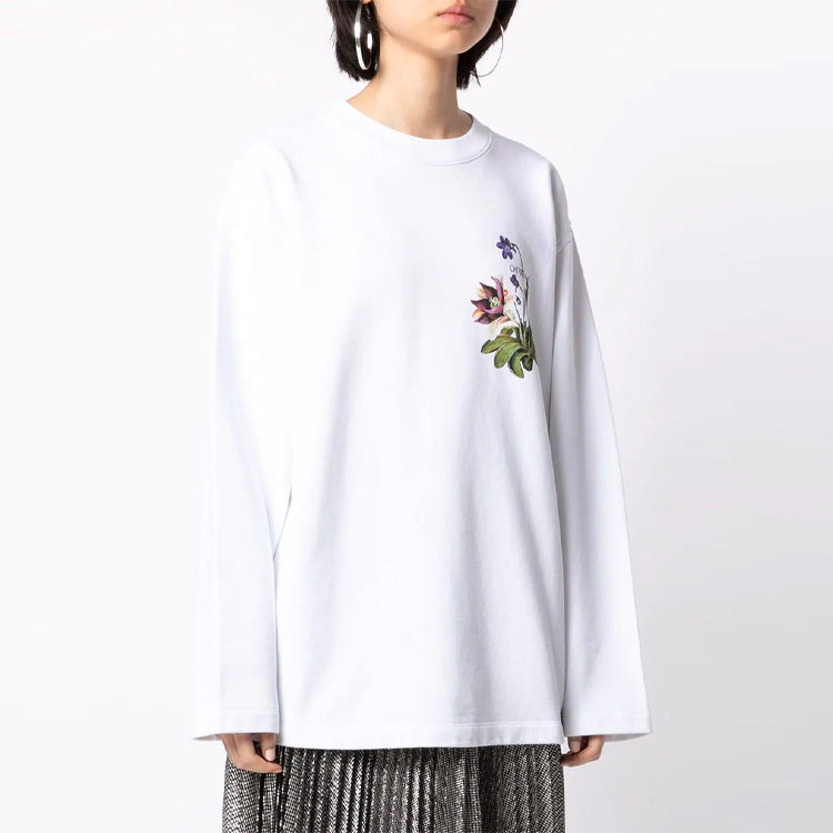 (WMNS) Off-White SS21 Pattern Printing Loose Round Neck Long Sleeves White Hoodie OWBA062S21JER0030155