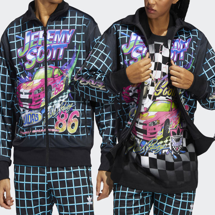 adidas originals x JEREMY SCOTT Crossover Cartoon Plaid Printing Sports Jacket Black HG6509