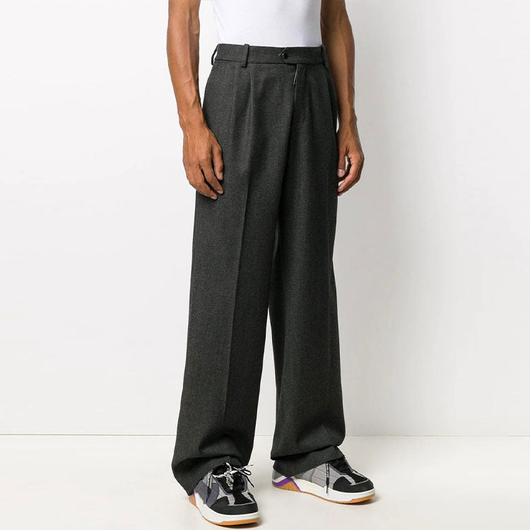 Men's Off-White Solid Color Casual Long Pants/Trousers Loose Fit Gray OMCA144F20FAB0020700