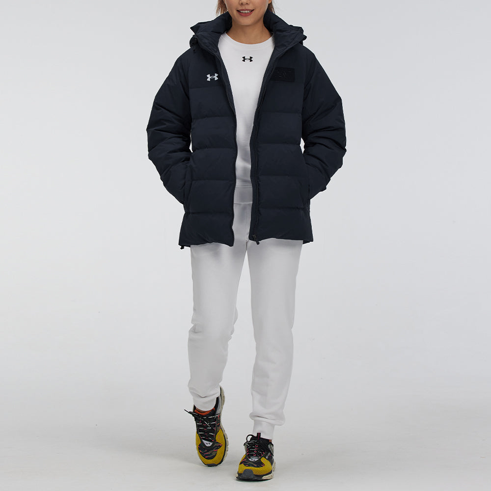 (WMNS) Under Armour Logo Training Hooded Down Jacket 'Black White' 21600801-001