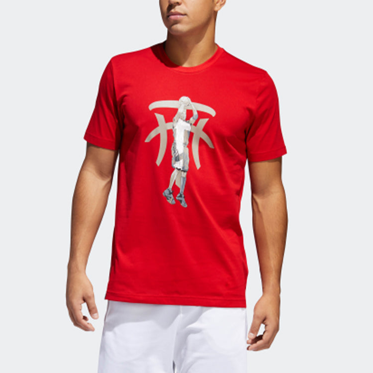 adidas Tmac Geek Up Pattern Printing Basketball Short Sleeve Red DU6439