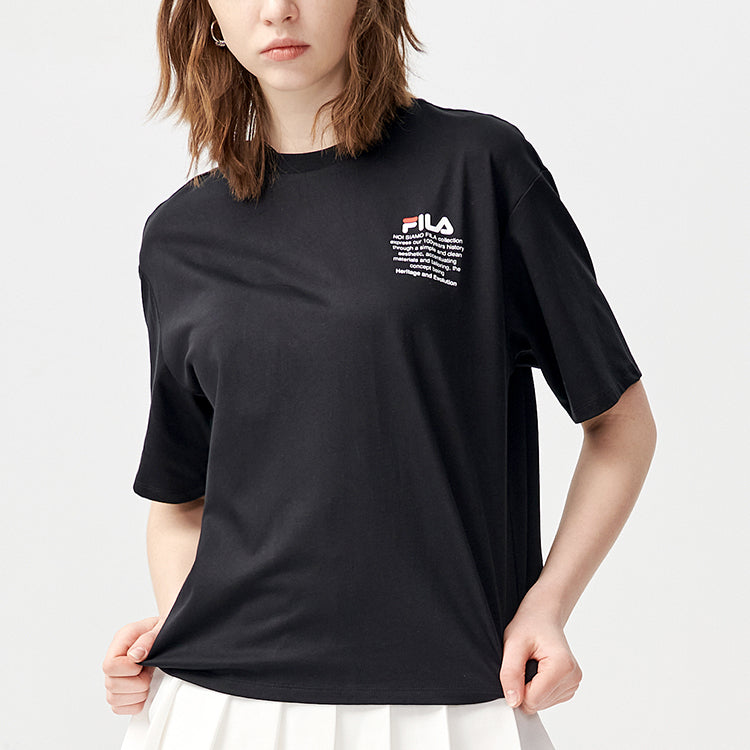 FILA FUSION Back Graffiti Printing Loose Sports Short Sleeve Black T11W121103F-BK