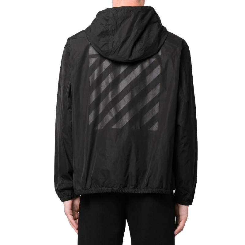 Men's Off-White FW22 Back Classic Logo Printing Hooded Jacket Ordinary Version Black OMEB035C99FAB0011010