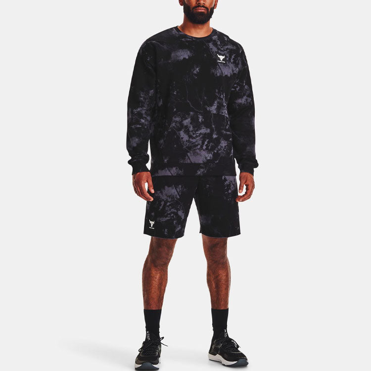 Under Armour Project Rock Rival Fleece Disrupt Printed Crew Sweatshirt 'Black Grey' 1373566-001
