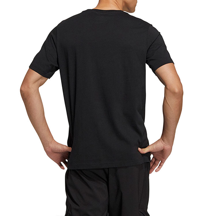 Men's adidas Printing Logo Solid Color Round Neck Short Sleeve Black T-Shirt HE7365