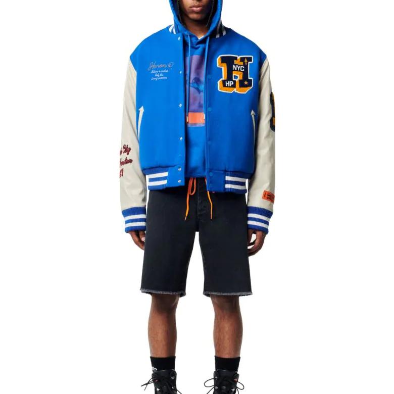 HERON PRESTON Heron Patches Varsity Jacket 'Blue White' HMEA087F22FAB0014519
