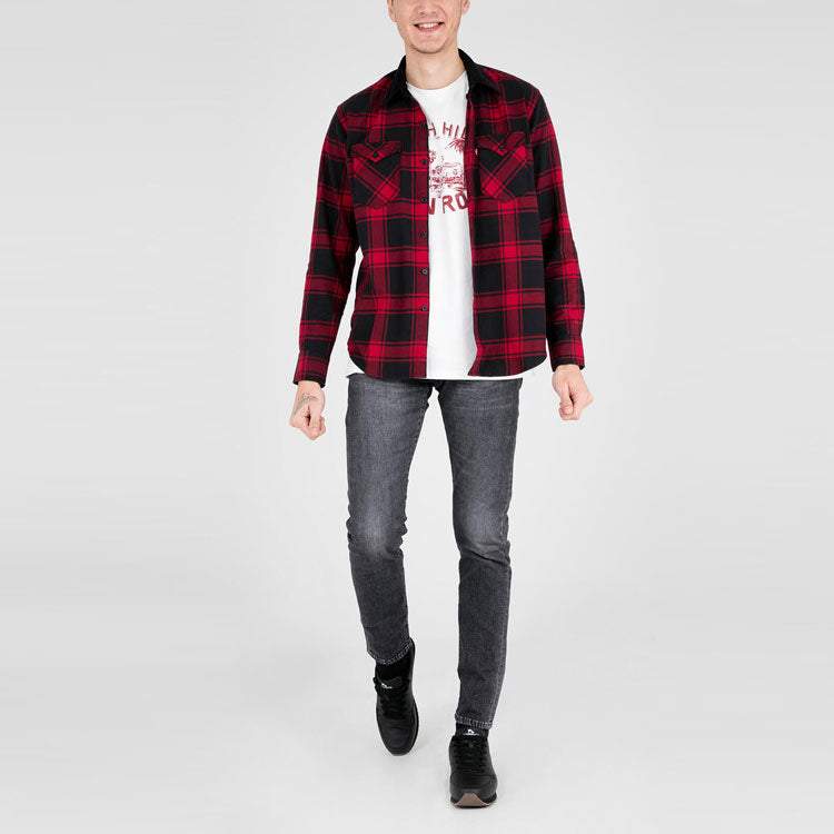 Men's Levis Plaid Casual Long Sleeves Shirt Red 57406-0007