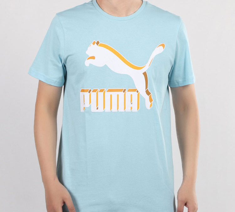 PUMA 3D Large Logo Printing Short Sleeve Blue 596535-18