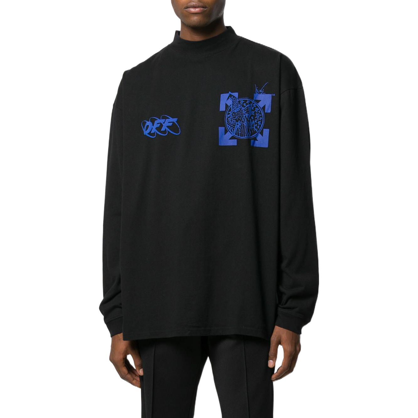 Men's Off-White SS22 Logo Arrow Printing Half Turtleneck Long Sleeves Black T-Shirt OMAB032F191850171030