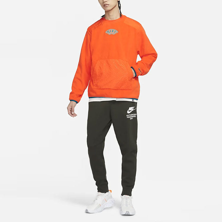Nike CNY Chinese New Year's Edition Therma-Fit Logo Embroidered Loose Fleece Sports Round Neck Pullover Orange DQ5062-817