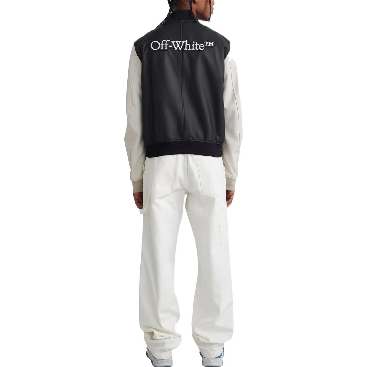 Men's Off-White FW22 Splicing Alphabet Logo Printing Long Sleeves Version Black Jacket OMJA091S22LEA0011061