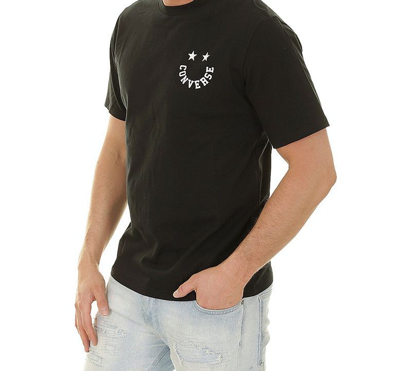 Men's Converse Alphabet Smiling Face Printing Round Neck Sports Short Sleeve Black 10018382-A04