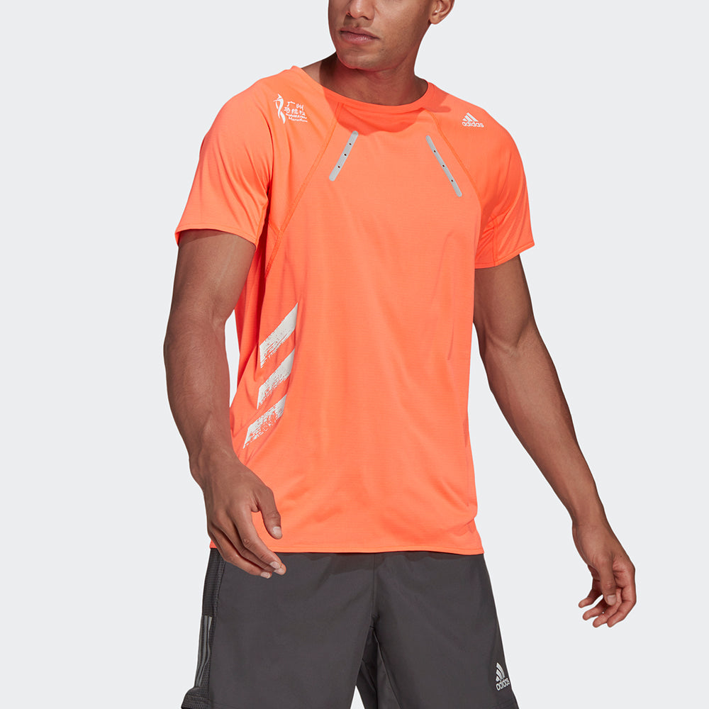 adidas Gzm Htd Tee M Marathon Running Sports Splicing Round Neck Short Sleeve Red Fluorescence GV1327