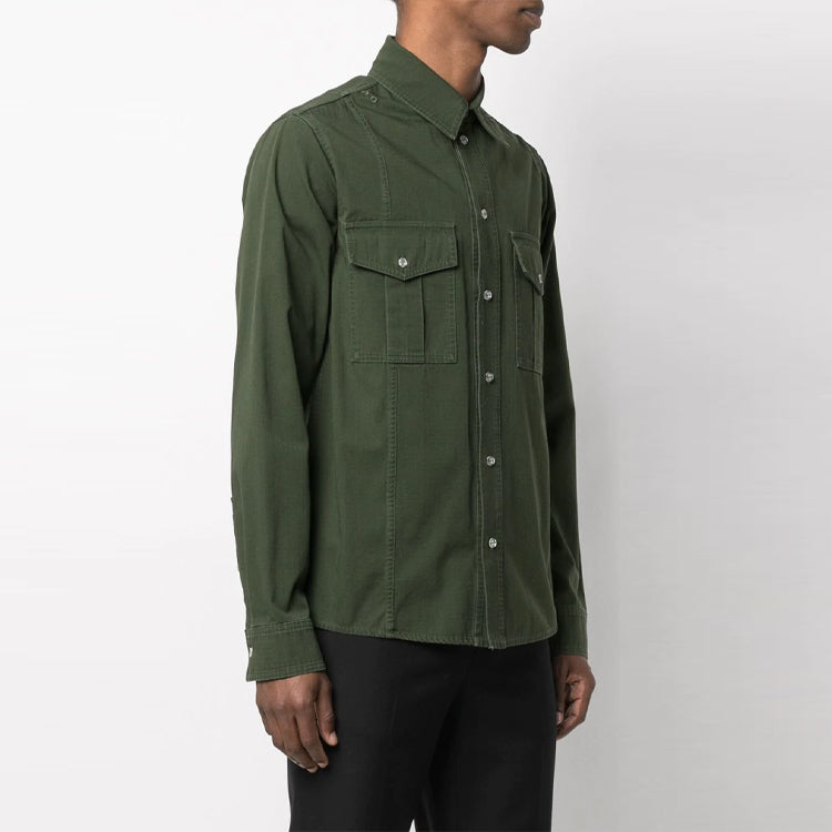 Off-White Logo Printing Solid Color Long Sleeves Shirt Version Green OMGA169S21FAB0025710