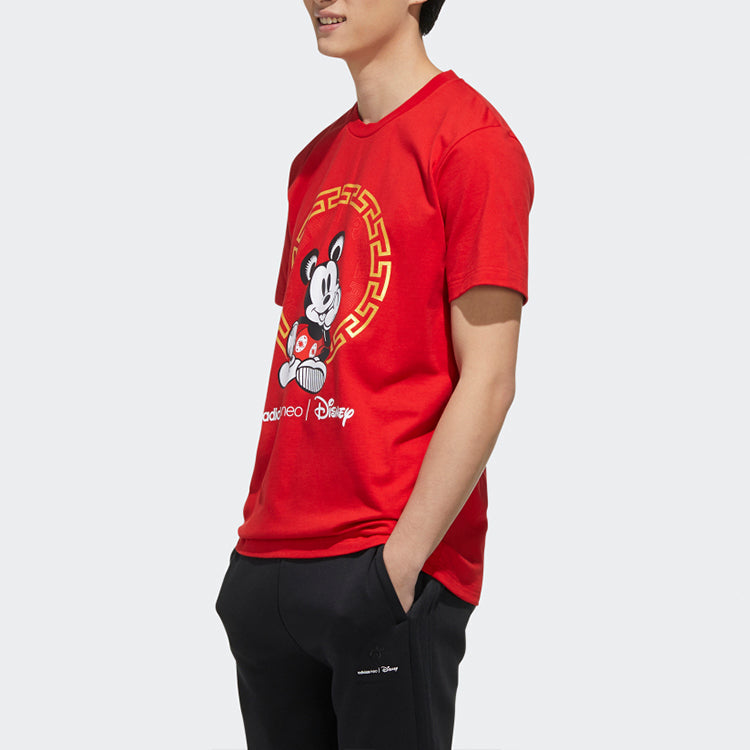 adidas neo x Disney Crossover M Dsny Cny Tee Disney Mickey Mouse Pattern Sports Short Sleeve Red GE7781