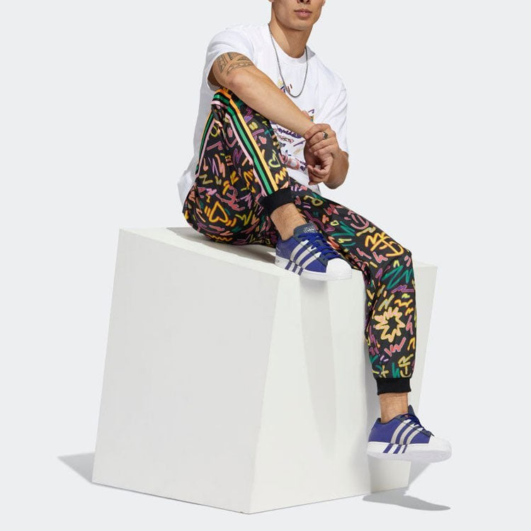 Men's adidas originals Geometry Pattern Full Print Printing Stripe Casual Pants/Trousers Multicolor HC3089