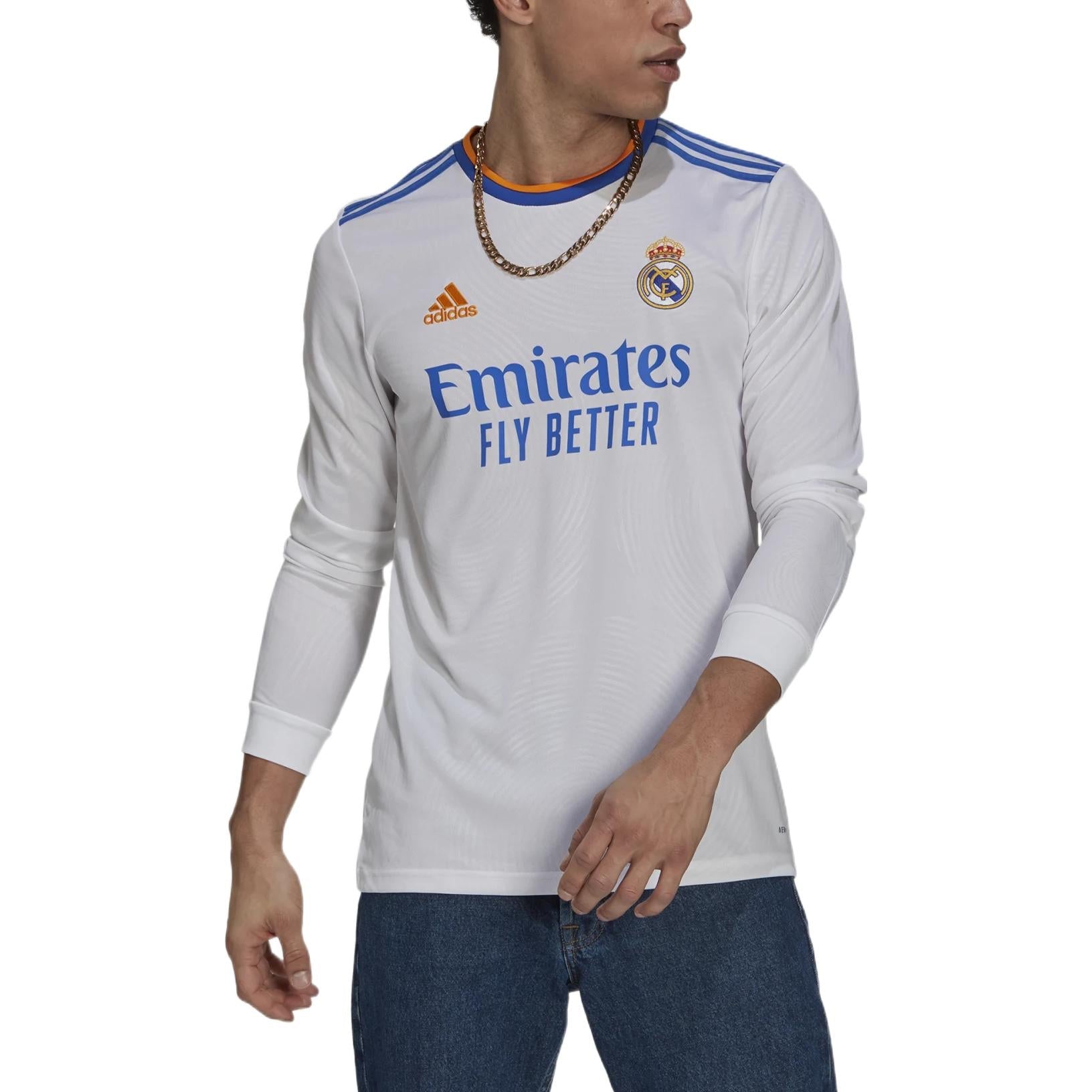 adidas Real Madrid 21/22 Long Sleeve Home Jersey Asia Sizing 'White Blue' GR3989