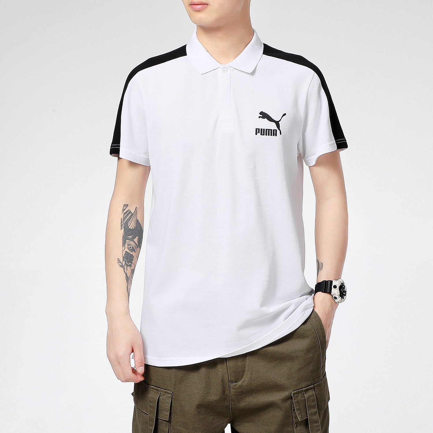 PUMA Iconic T7 Polo Shirt 'White Black' 532290-02