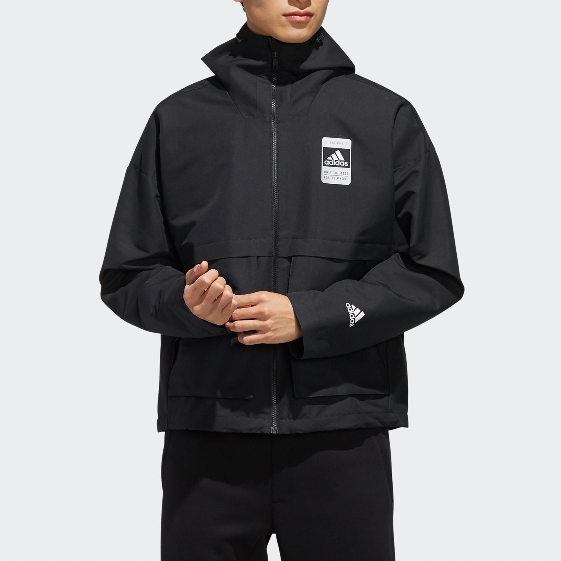adidas Logo Loose hooded Long Sleeves Jacket Black FJ0181
