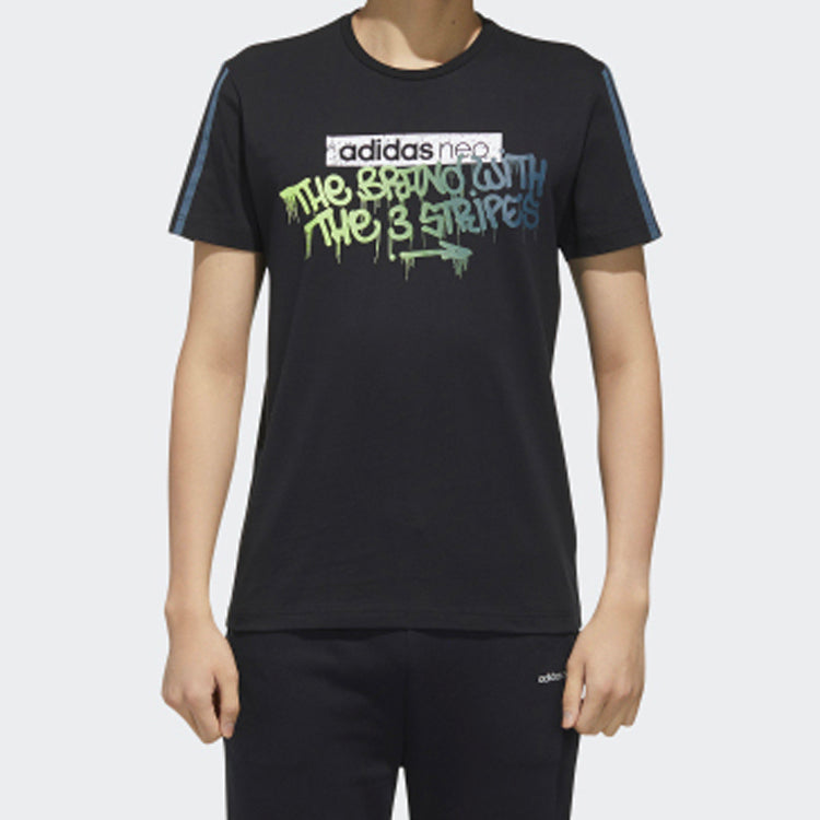 adidas neo Printing Pattern Sports Short Sleeve Black FP7320