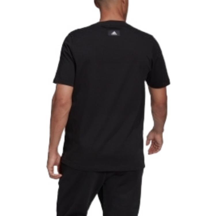 Men's adidas Logo Printing Round Neck Short Sleeve Japanese Version Black T-Shirt HD0893