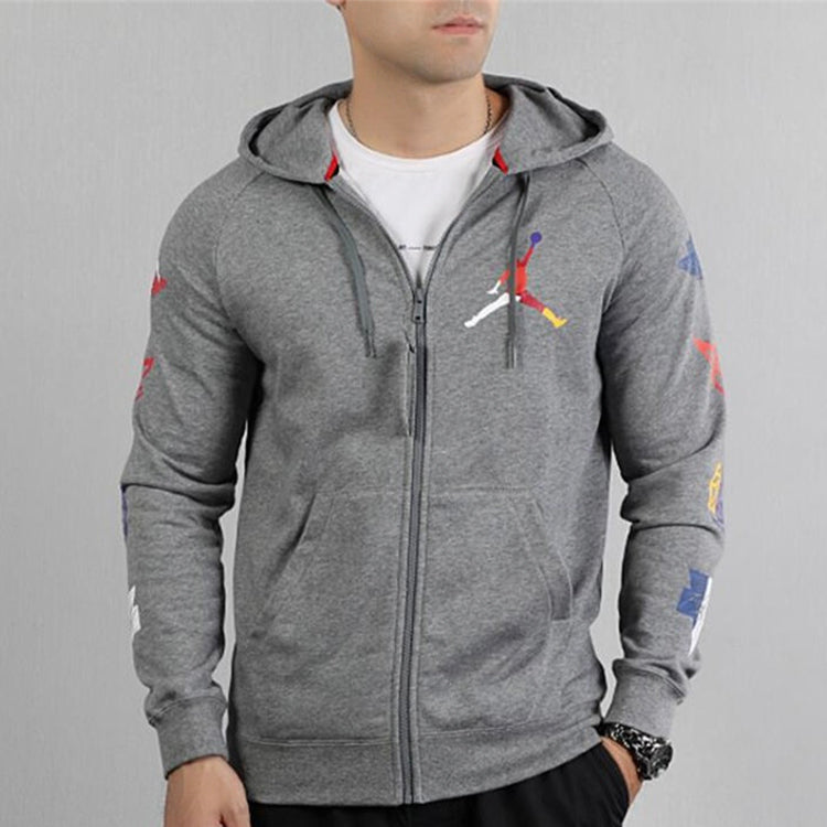 Men's Air Jordan Colorful Logo Zipper Gray Hooded Jacket CJ7880-091