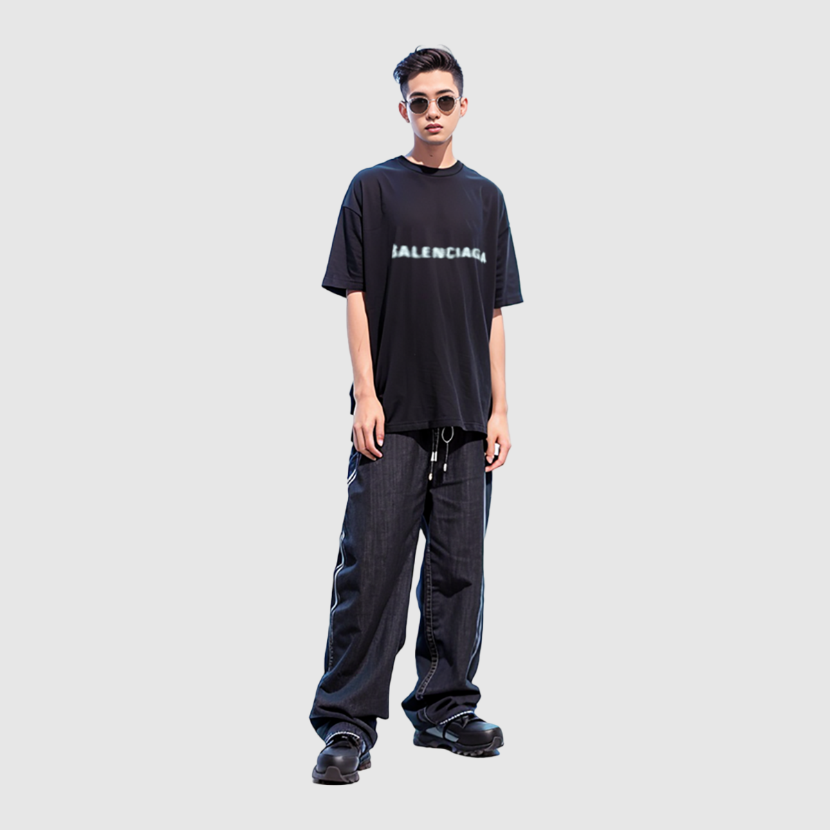Balenciaga Blurred Logo T-Shirt 'Black Blue' 661705TKVD51070