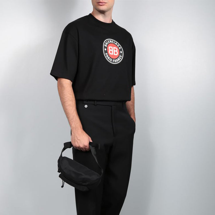 Men's Balenciaga BLogo Printing Short Sleeve Black 612966TJVD61000