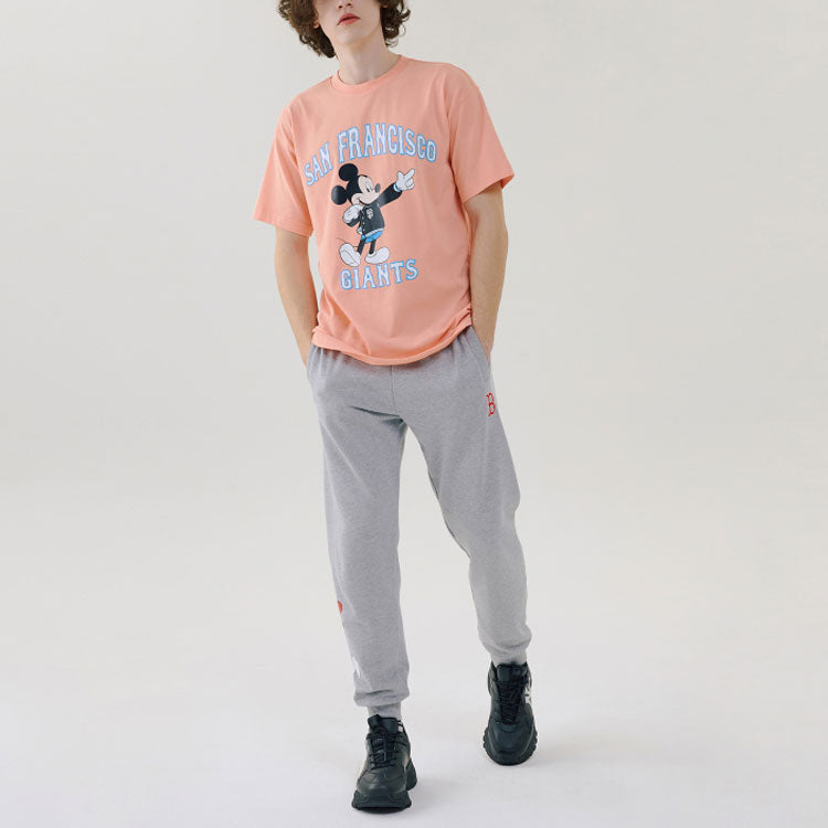 MLB  Disney Mickey Crossover New York Yankees Basic Printing Round Neck Short Sleeve Unisex Pink 31TSK3031-14O