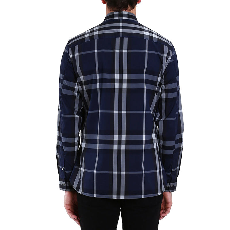 Men's Burberry SS21 Plaid Long Sleeves Shirt Navy Blue 39544941
