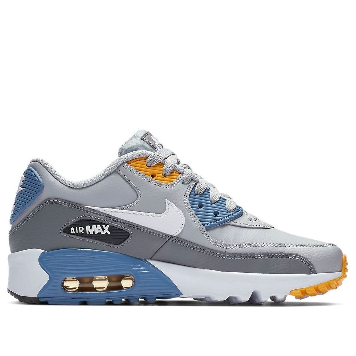 (GS) Nike Air Max 90 LTR Leather Low-Top Grey/Blue 833412-026