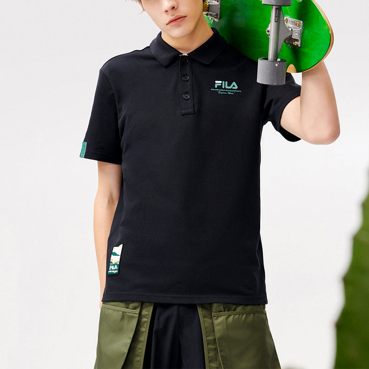 Men's FILA FUSION Logo Casual Sports Short Sleeve Polo Shirt Black T11M123101F-BK