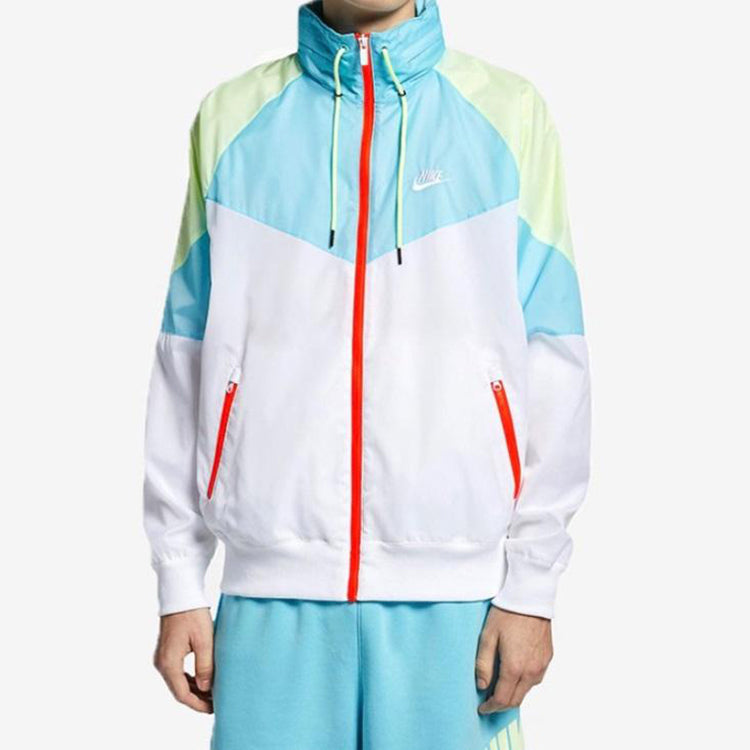 Nike Sports Windproof Colorblock hooded Logo Jacket Blue White Bluewhite AR2210-101