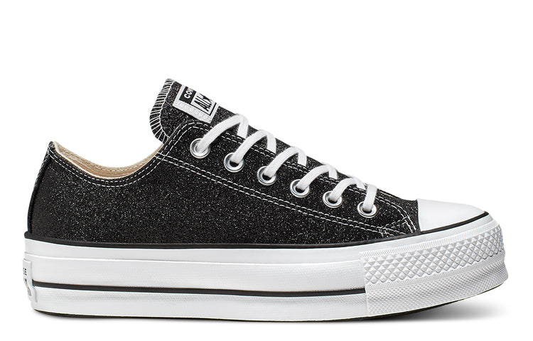 (WMNS) Converse Chuck Taylor All Star Lift Glitter Low Top Thick Sole 'Black White' 566282C