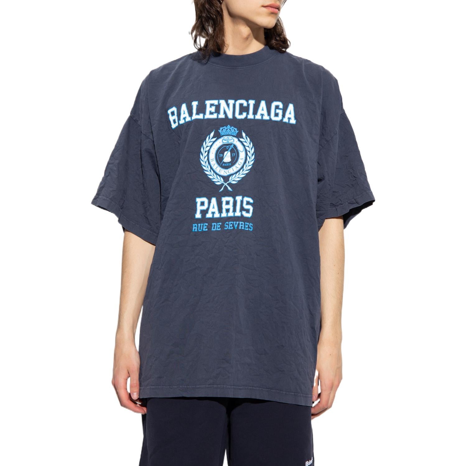 Balenciaga College Crest Oversized T-Shirt 'Navy' 694576TMV954140