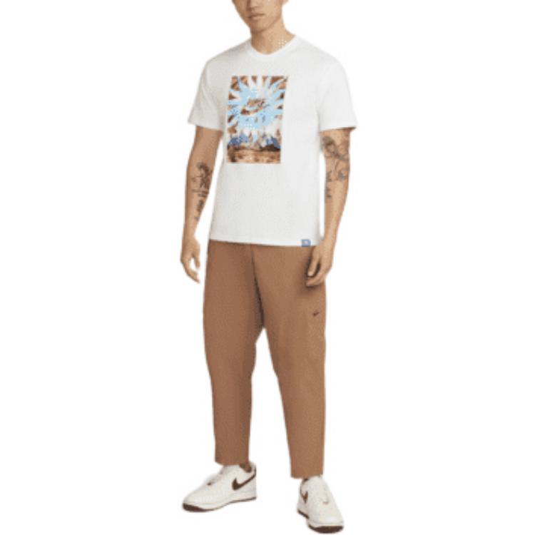 Men's Nike Landscape Logo Printing Round Neck Casual Short Sleeve White T-Shirt DQ1020-100