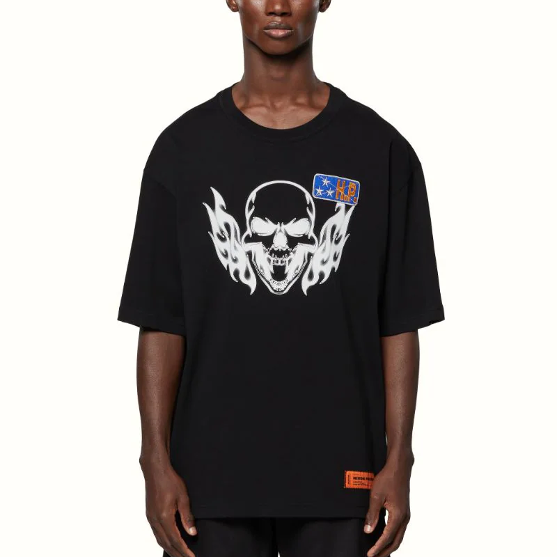 HERON PRESTON Reg Flaming Skull Short-Sleeve Tee 'Black White' HMAA025S22JER0031001