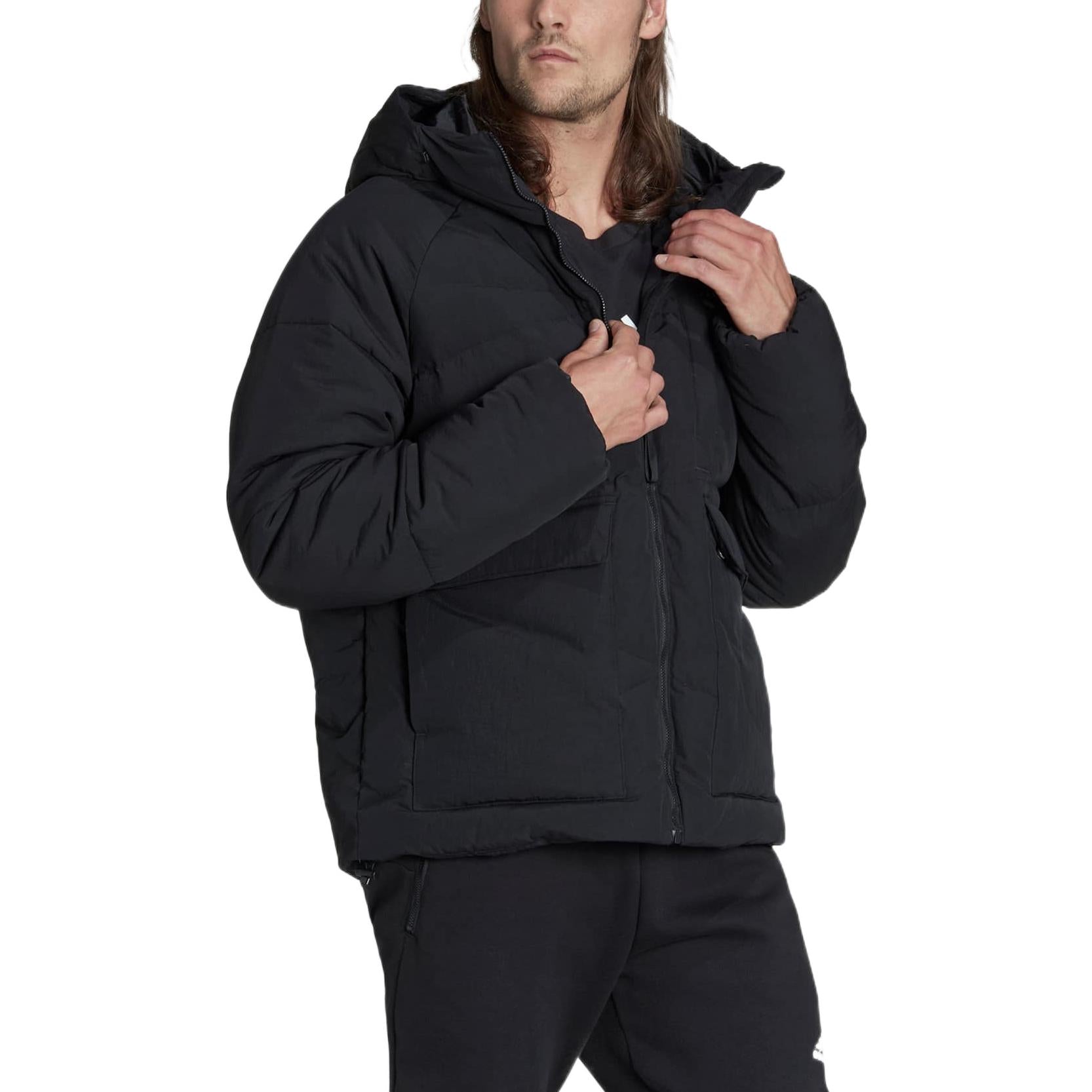 adidas Solid Color Long Sleeves Down Zipper Jacket Asia Sizing 'Black' HN9930