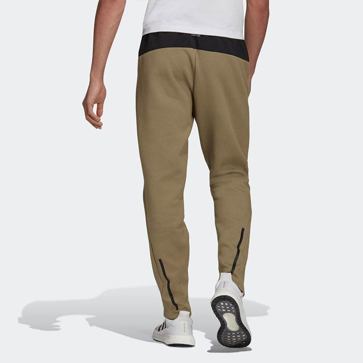 Men's adidas Solid Color Logo Casual Straight Sports Pants/Trousers/Joggers Olive Green H39845