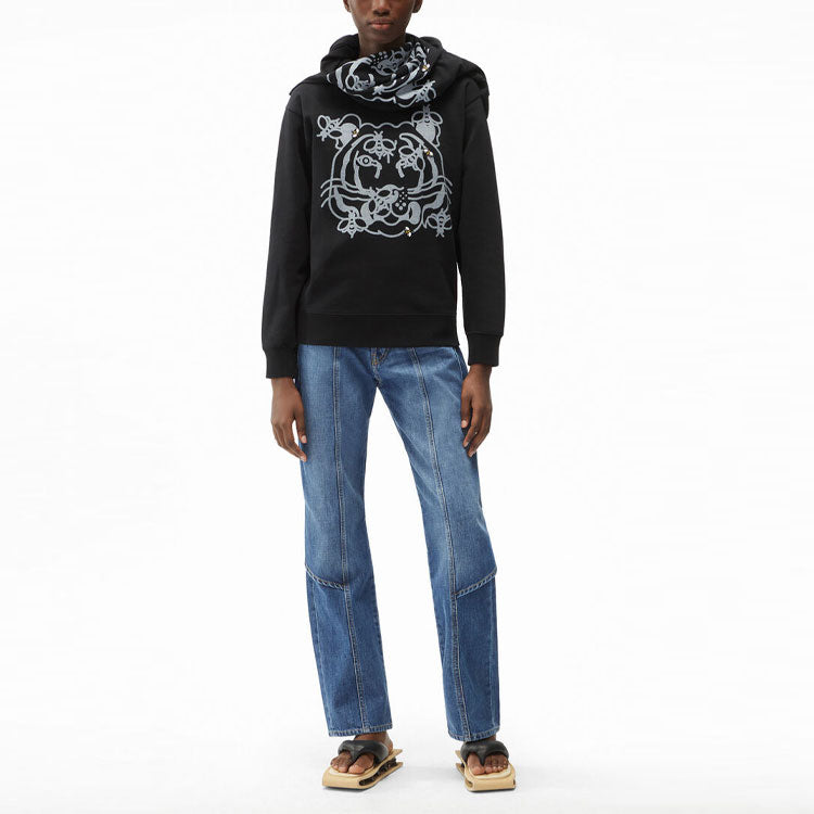 (WMNS) KENZO SS21 Printing Round Neck Long Sleeves Hoodie Black FB52SW8294MO-99