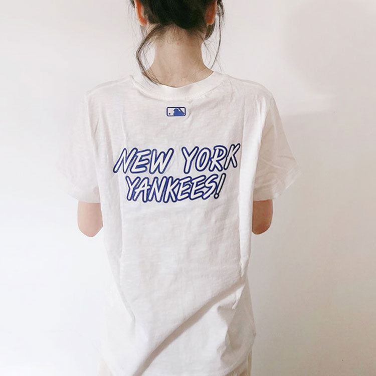MLB Popcorn Series New York Yankees Basic Printing Round Neck Short Sleeve Unisex White 31TSSC931-50W