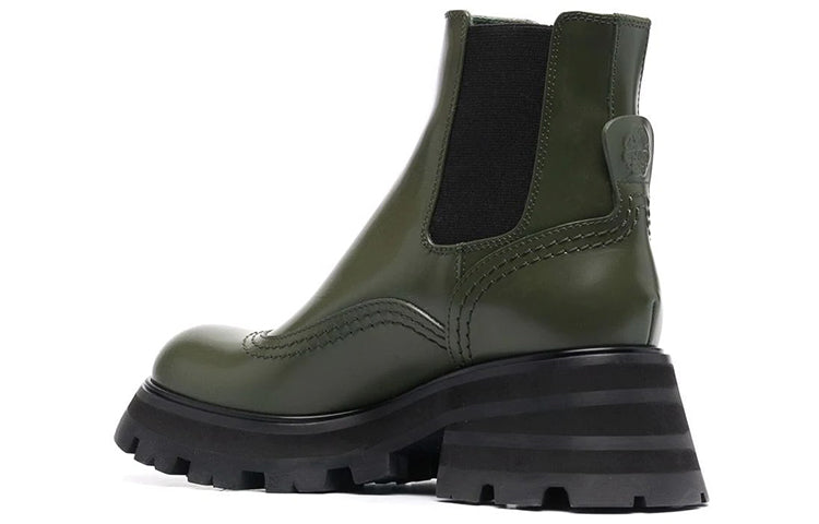 (WMNS) Alexander McQueen Leather Chelsea Ankle Boots 'Olive Black' 666368WHZ843241