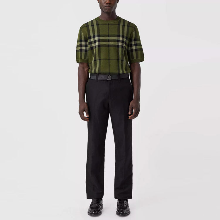 Men's Burberry Plaid Jacquard Short Sleeve Green 80412831